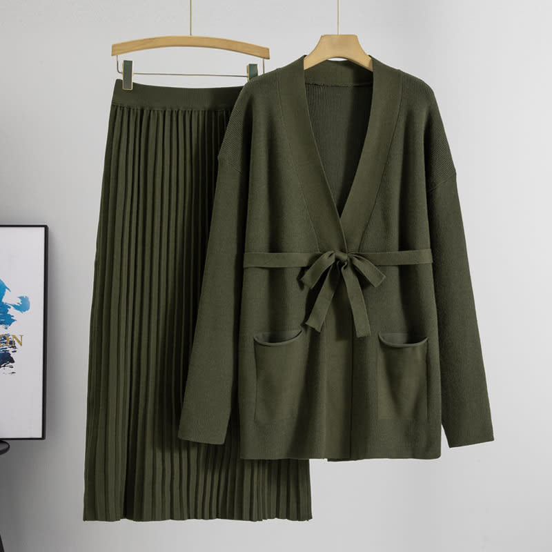 Knitted Skirt Two-piece Pleated Long Skirt Fashion Suit view 6
