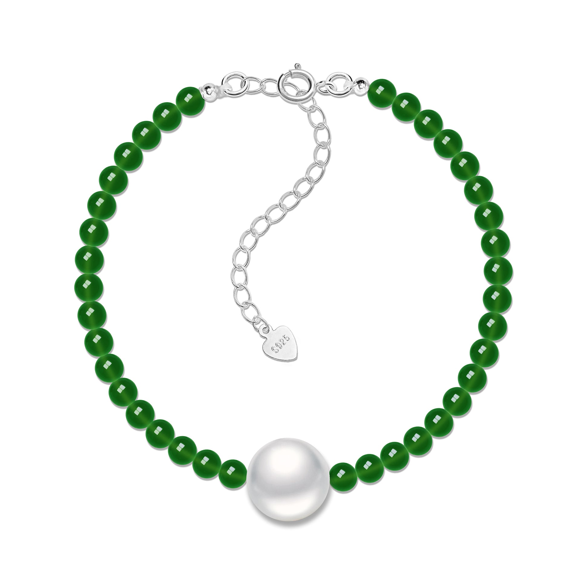 Silver White Green Chalcedony Pearl Bracelet For Women view 4