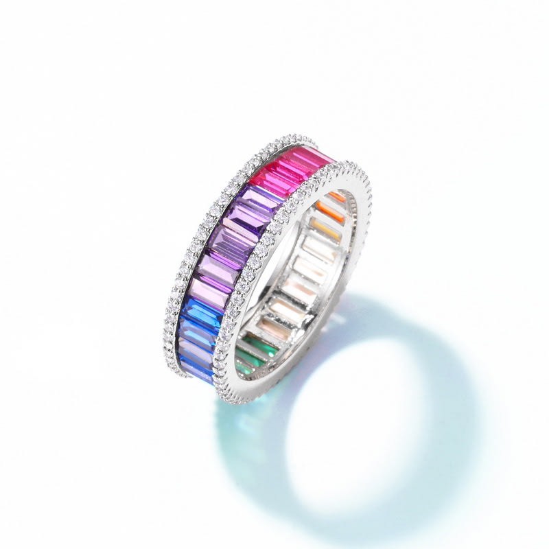 Men And Women S925 Single Row Inlaid Colored Gems Ring view 3