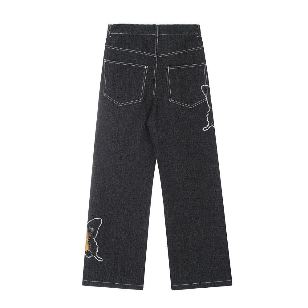 Design Sense Niche Butterfly Paste Cloth Embroidery Denim Straight-leg Pants view 17