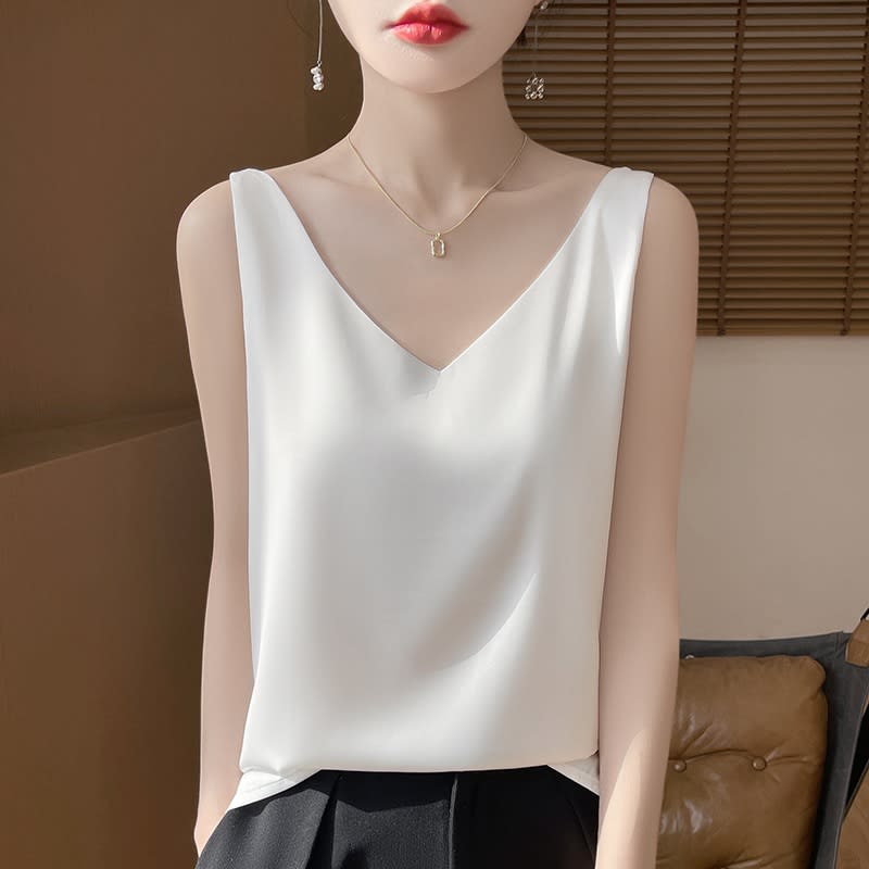 Sling Vest Inner Match Satin Silky Base Loose Sleeveless Top view 14