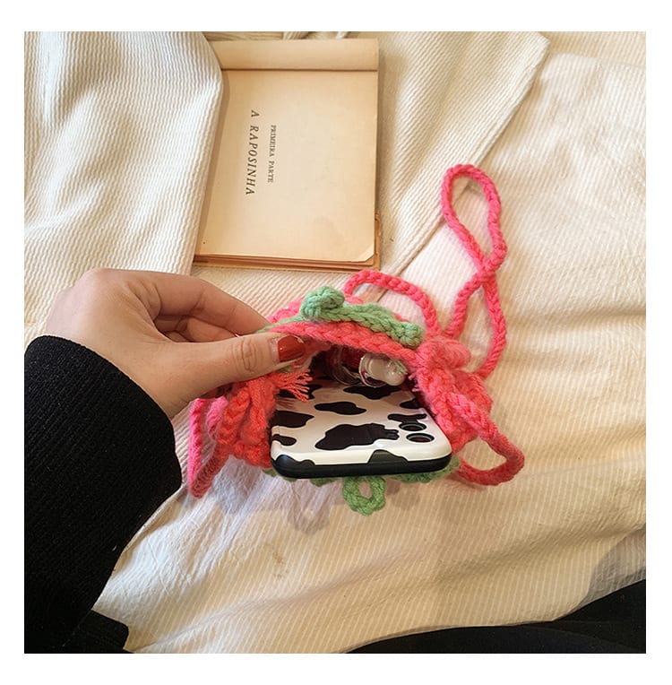 Handmade Knitted Children's Wool Cute Strawberry Crossbody Bag view 11