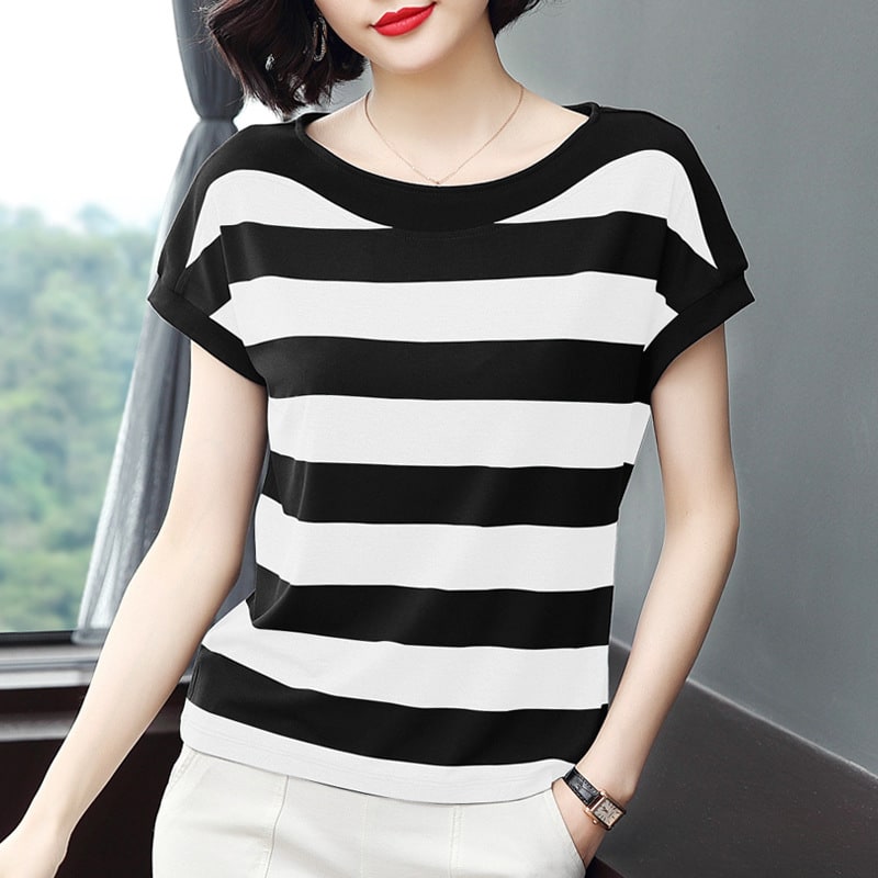 Striped Loose Short-sleeved T-shirt For Women view 3