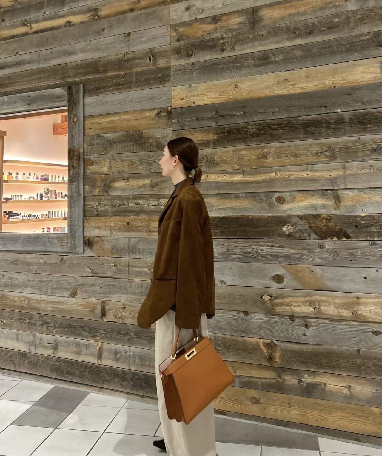 Women's Retro Brown Leather Suit Jacket view 5