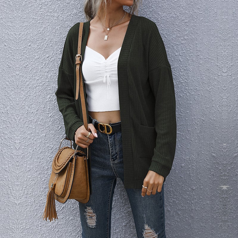 Basic Long Sleeve Solid Color Long Sweater Cardigan view 7