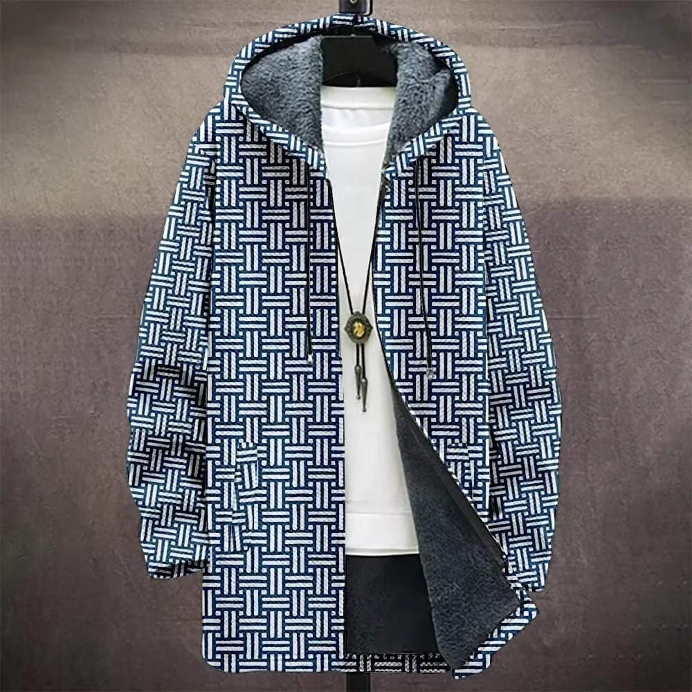 Digital Printed Hat Cardigan Men's Mid-length Trench Coat view 12