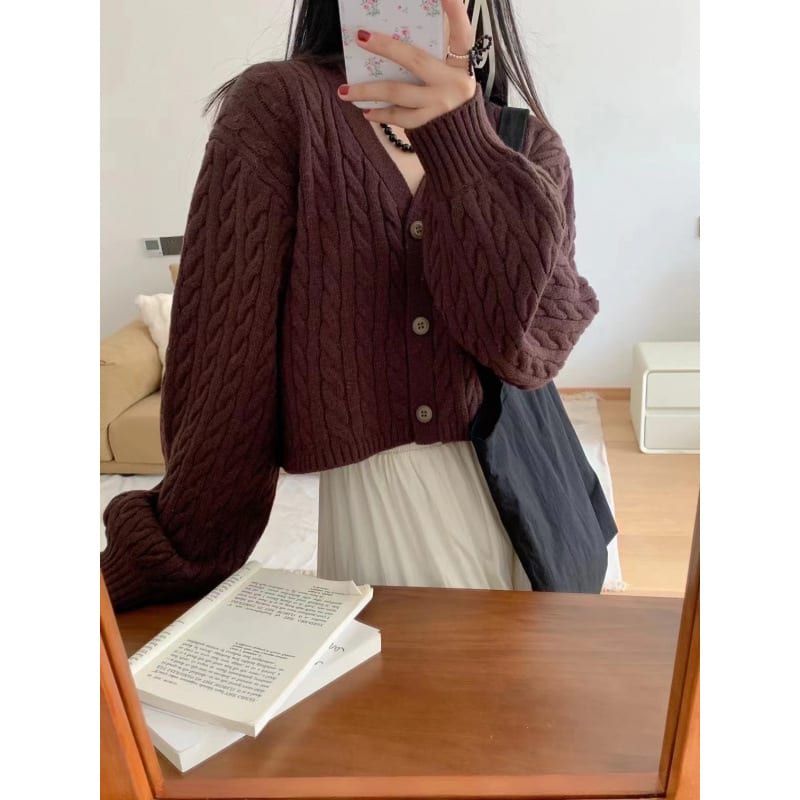 Twist Outer Wear V-neck Sweater Needle Woven Women's Cardigan view 3