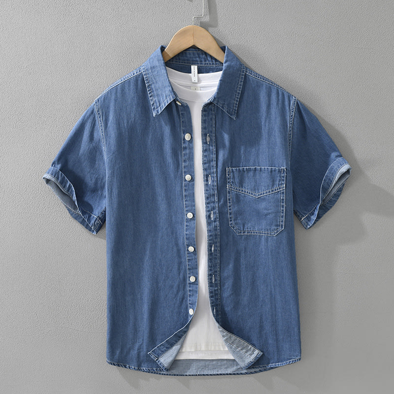 8269 Japanese-style Retro Denim Short Sleeve Shirt view 5