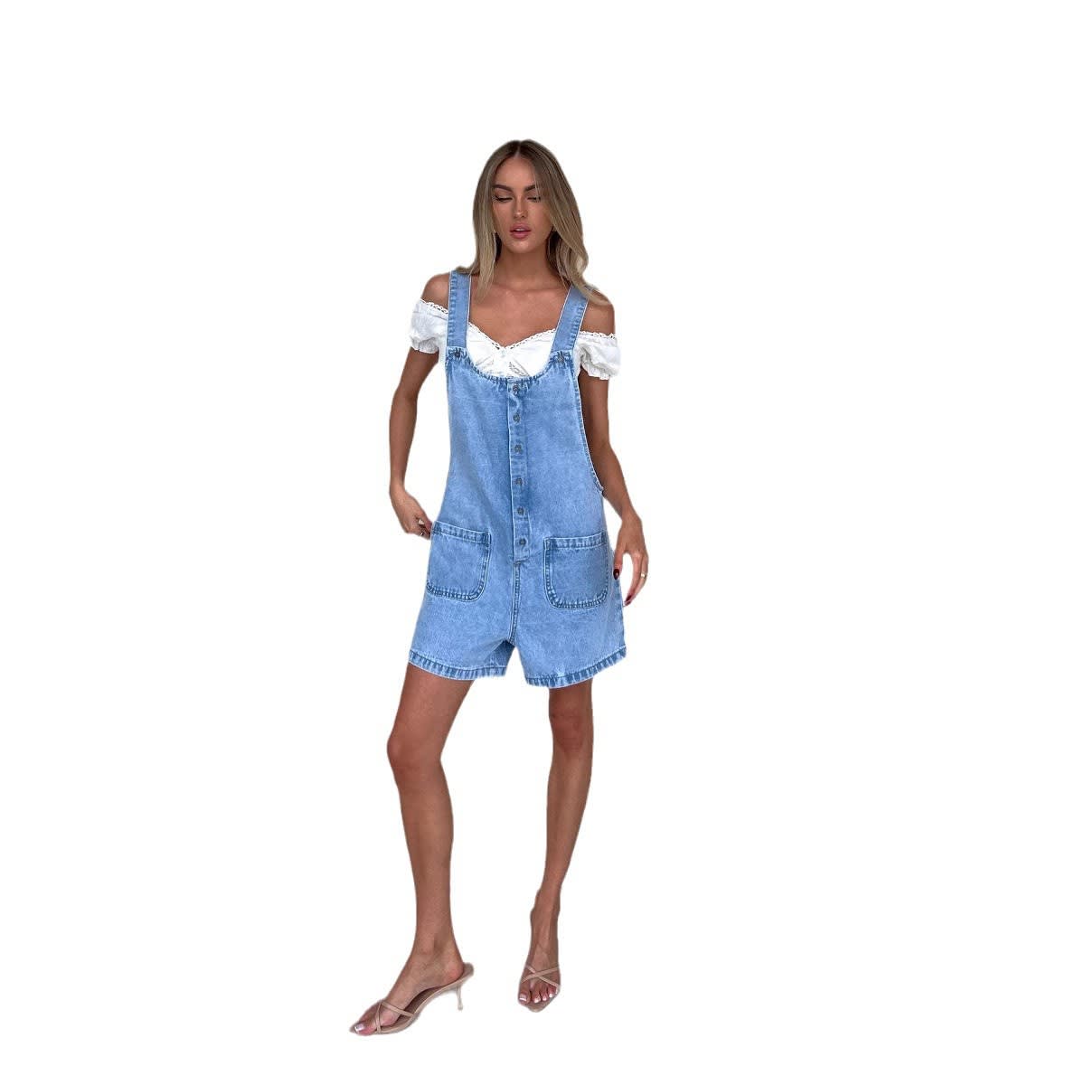 Women's Suspender Trousers Slim Straight One-piece view 2