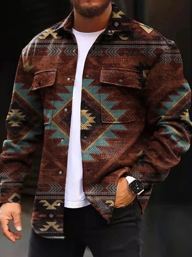 Printing Lapel Men's Jacket Single-breasted Plaid Top view 8