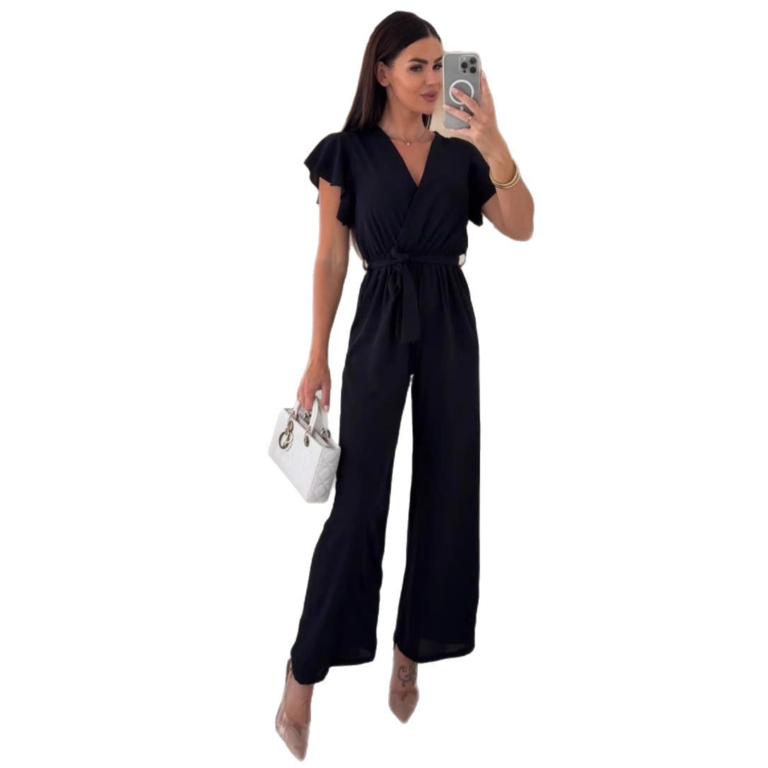 V-neck Lace-up Nipped Waist Trousers Jumpsuit view 4