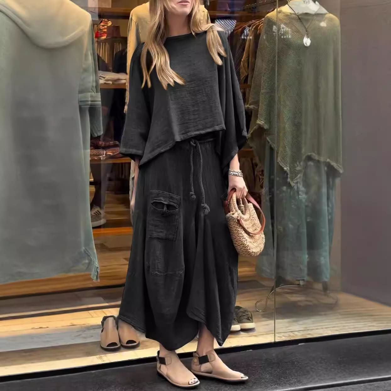 Loose-fitting Skirt Suit Fashion Solid Color Pullover Long-sleeved Top And Long Skirt Two-piece Set view 12
