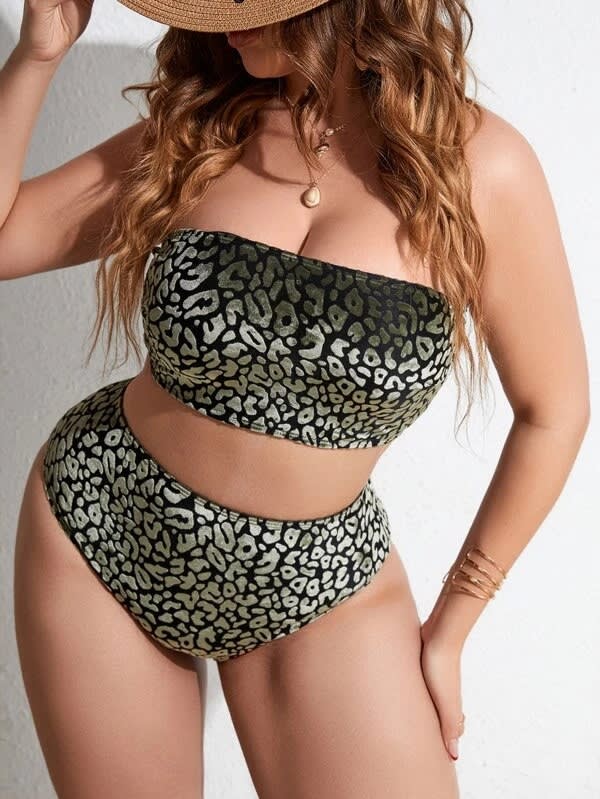 Plus Size Women's High Waist Split Bikini Swimsuit view 23