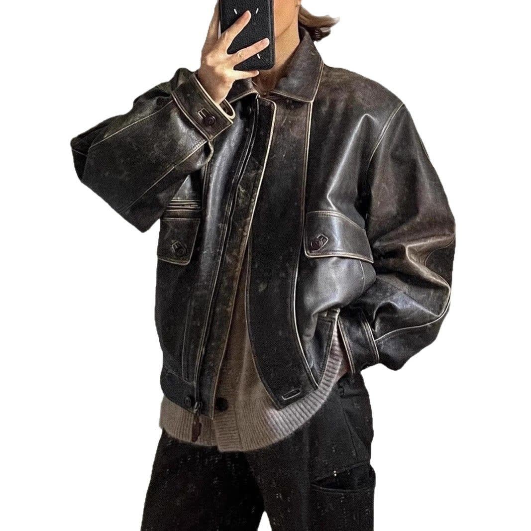Jacket Coat Retro Washed Brushed Brown Distressed view 6