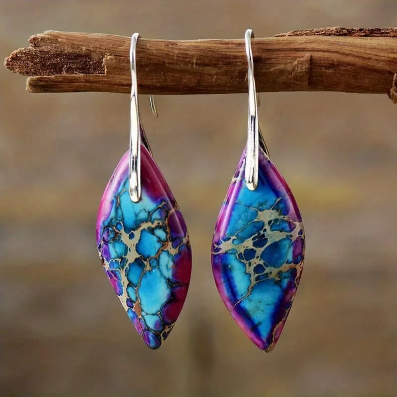 Emperor Stone Bohemian Style Natural Royal Stone Leaf Pendant Earrings view 12