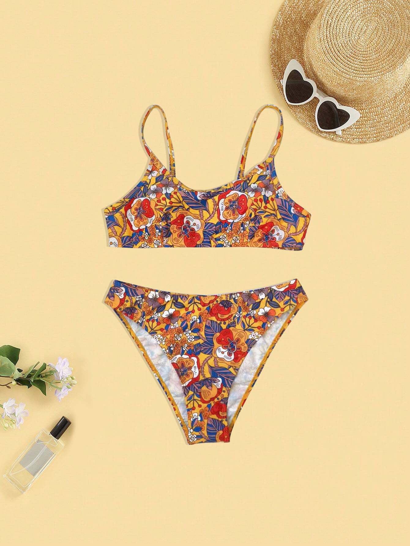 Plus Size Floral Print Strap Women's Bikini Swimsuit view 8