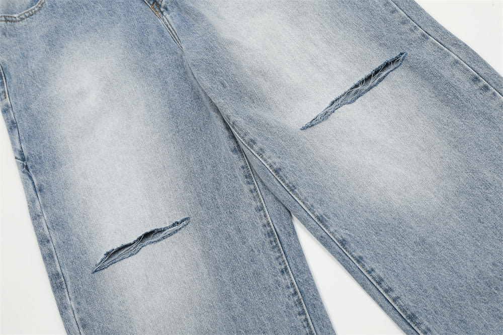 Fashion Knee Hole Denim Trousers Men view 5