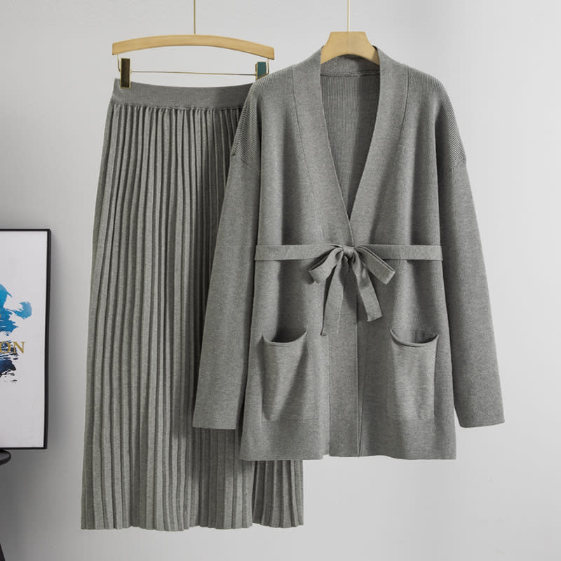 Knitted Skirt Two-piece Pleated Long Skirt Fashion Suit view 9