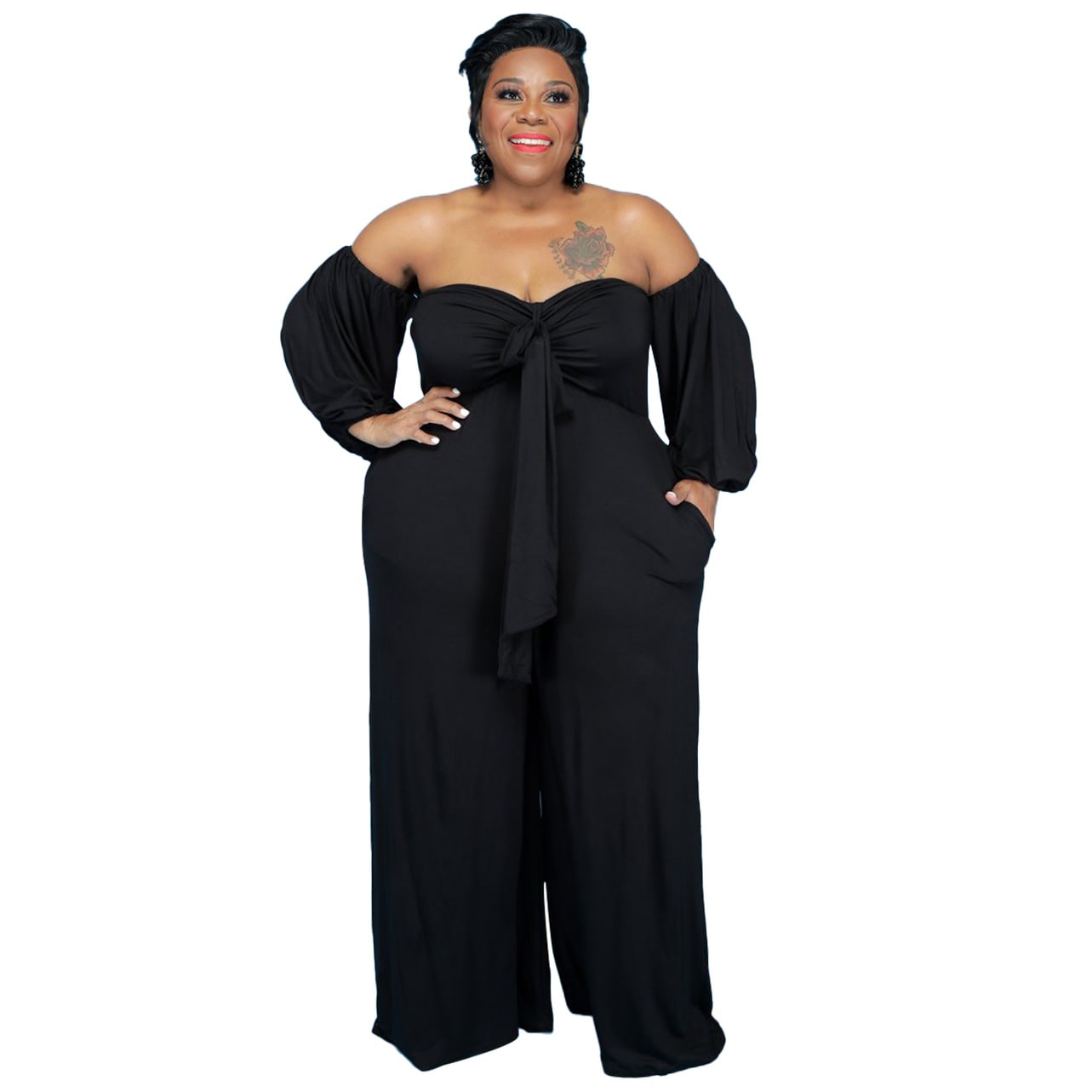 Tube Top Solid Color Jumpsuit Wide Leg Pants view 4