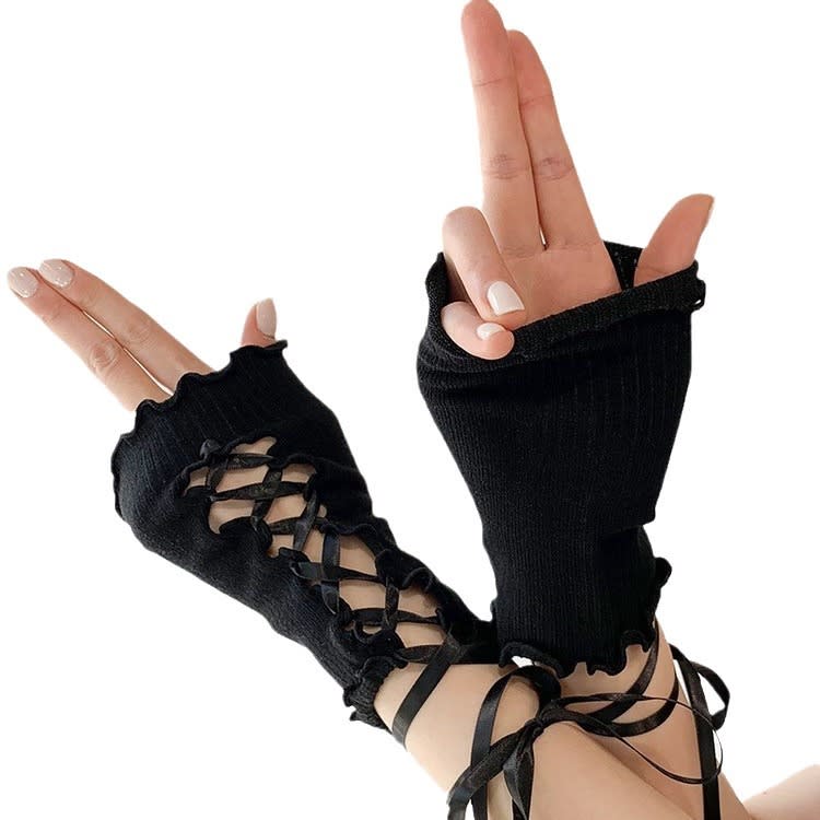 Lace-up Oversleeves Jk Girl Open Finger Cos Gloves view 6