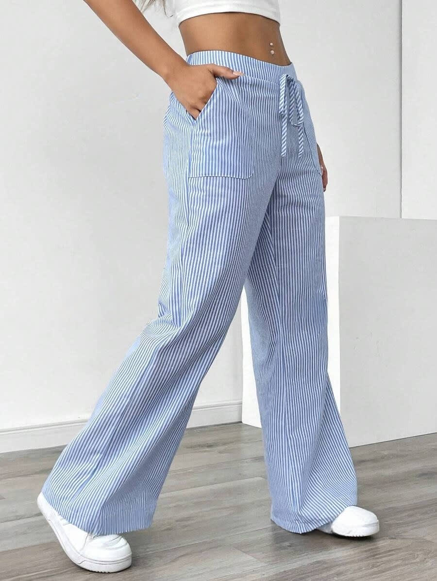 New Striped Trousers With Pockets Casual Versatile Loose Wide Leg Pants Women's Clothing view 11