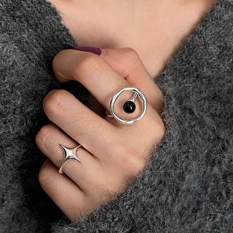 Female All-match Cold Niche Star Black Agate Ring view 8
