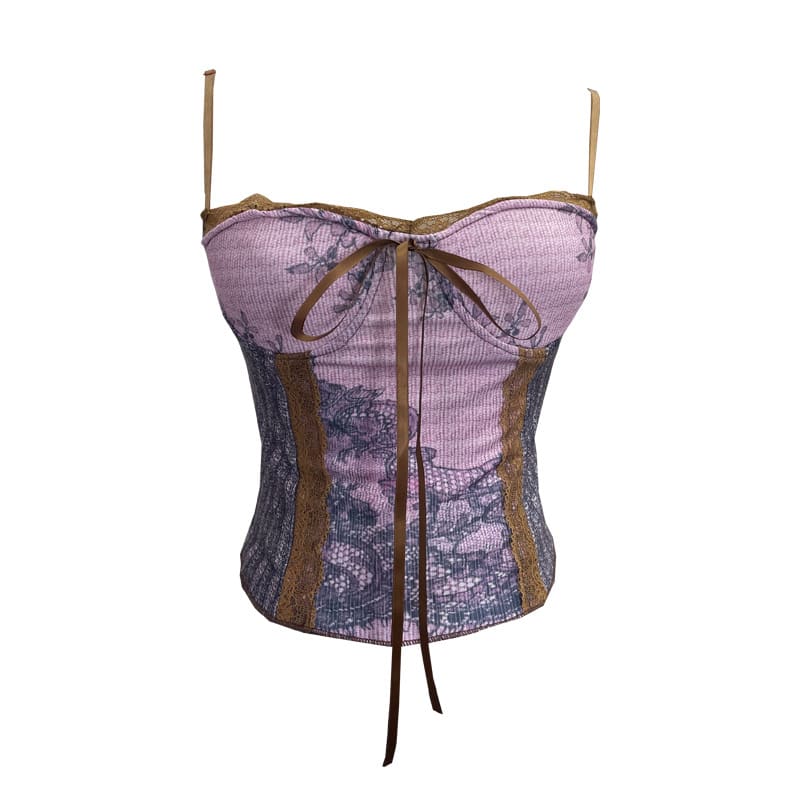 Vintage Ink Painting With Chest Pad Short Lace Up Tube Top For Women view 4