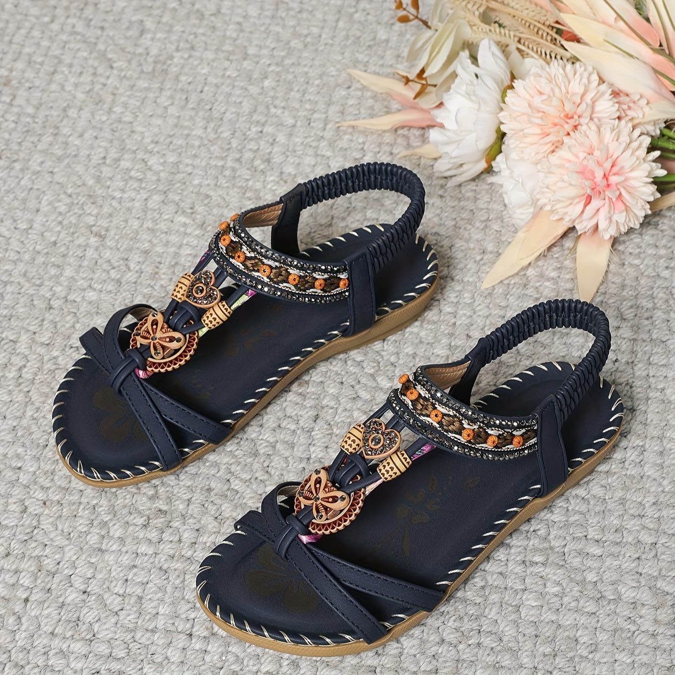 Bohemian Thong Sandals Summer Fashion Flowers Flat Beach Shoes For Women view 9