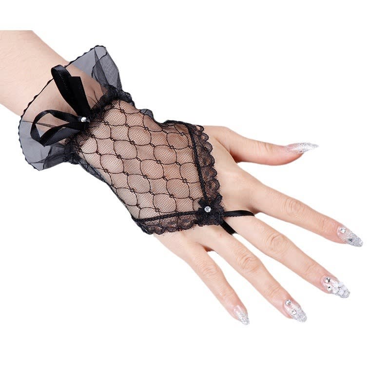 Mesh Lace Fingerless Bow Oversleeves Girl view 2