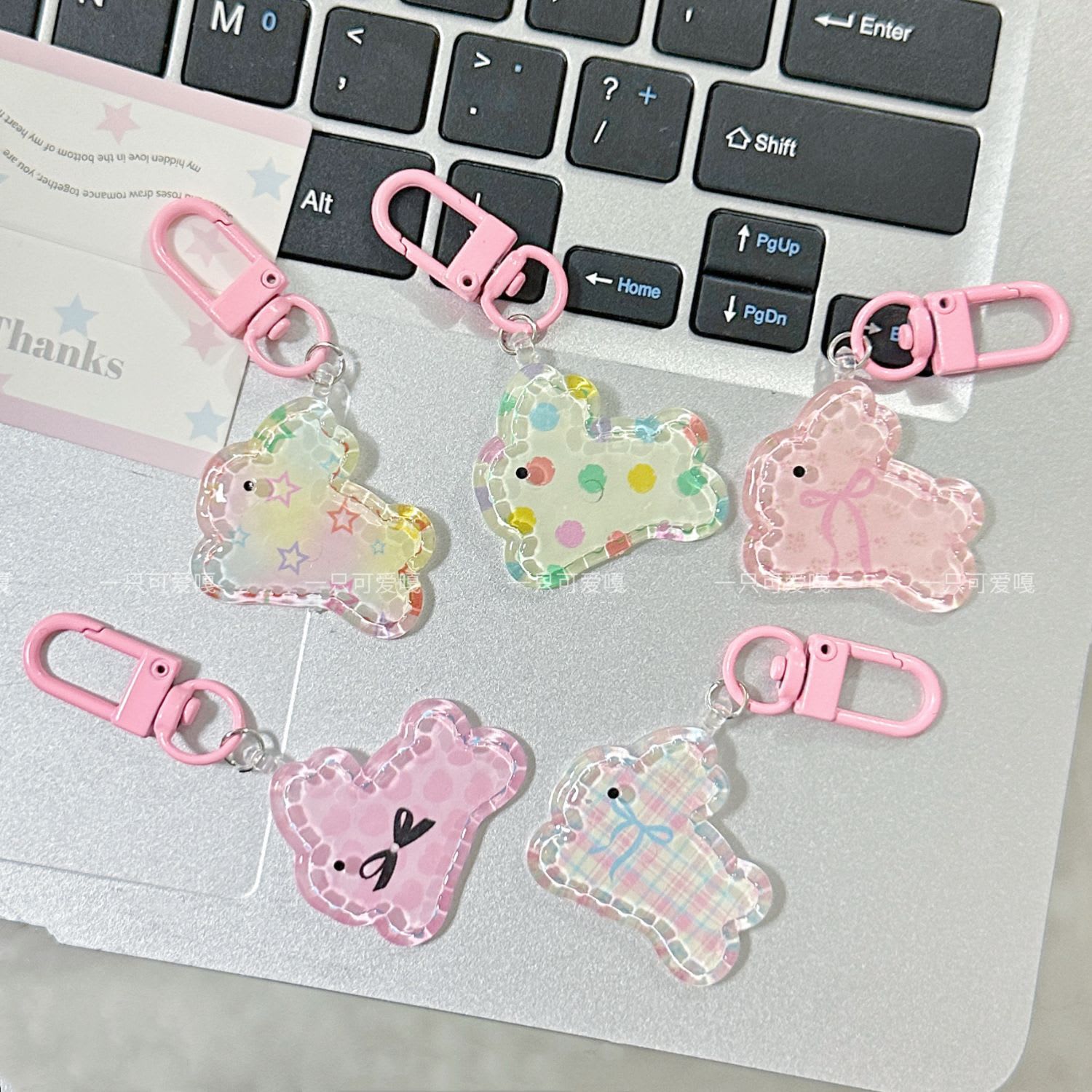 Transparent Five Rabbit Keychain Ins Sweet Girl view 12