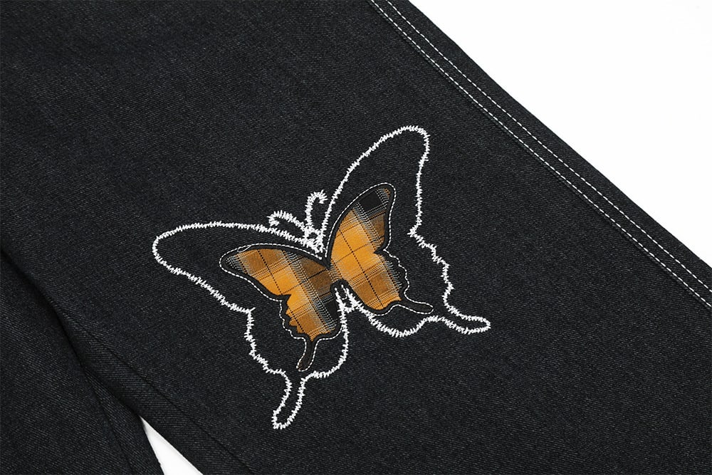 Design Sense Niche Butterfly Paste Cloth Embroidery Denim Straight-leg Pants view 14