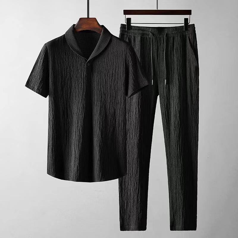 Leisure Suit Summer Loose Short Sleeve Top And Drawstring Trousers Fashion Mens Clothing view 5