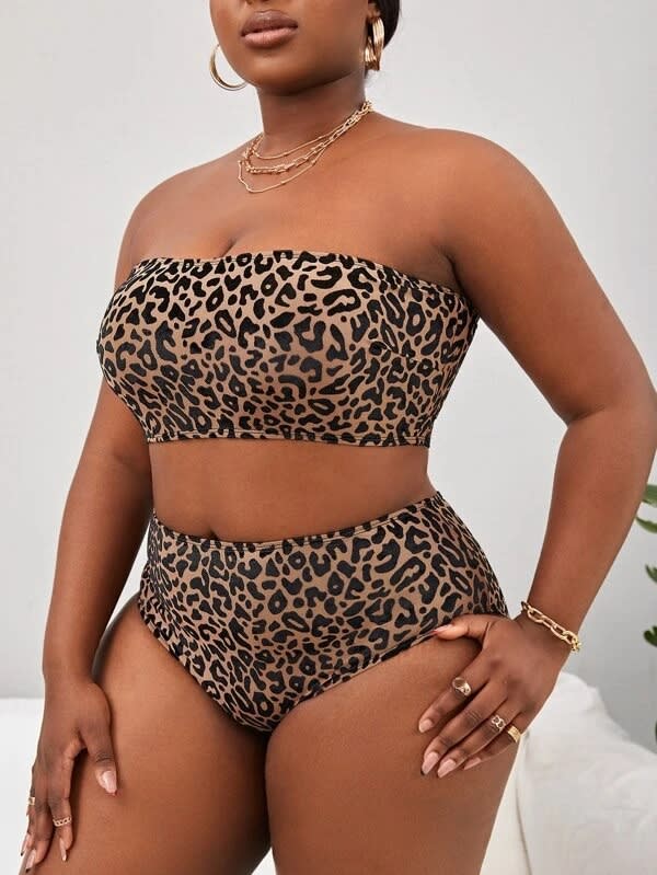 Plus Size Women's High Waist Split Bikini Swimsuit view 9