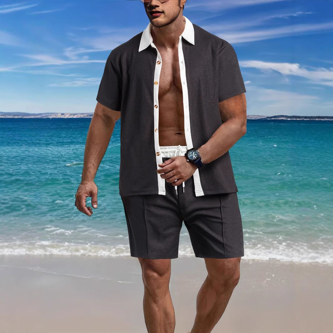 Men's Casual Vacation Shirt And Shorts Two-piece Suit view 5