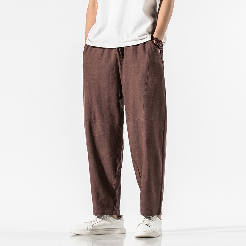 Summer Thin Linen Ankle Length Pants Men's Chinese Style Loose Wide Leg view 4