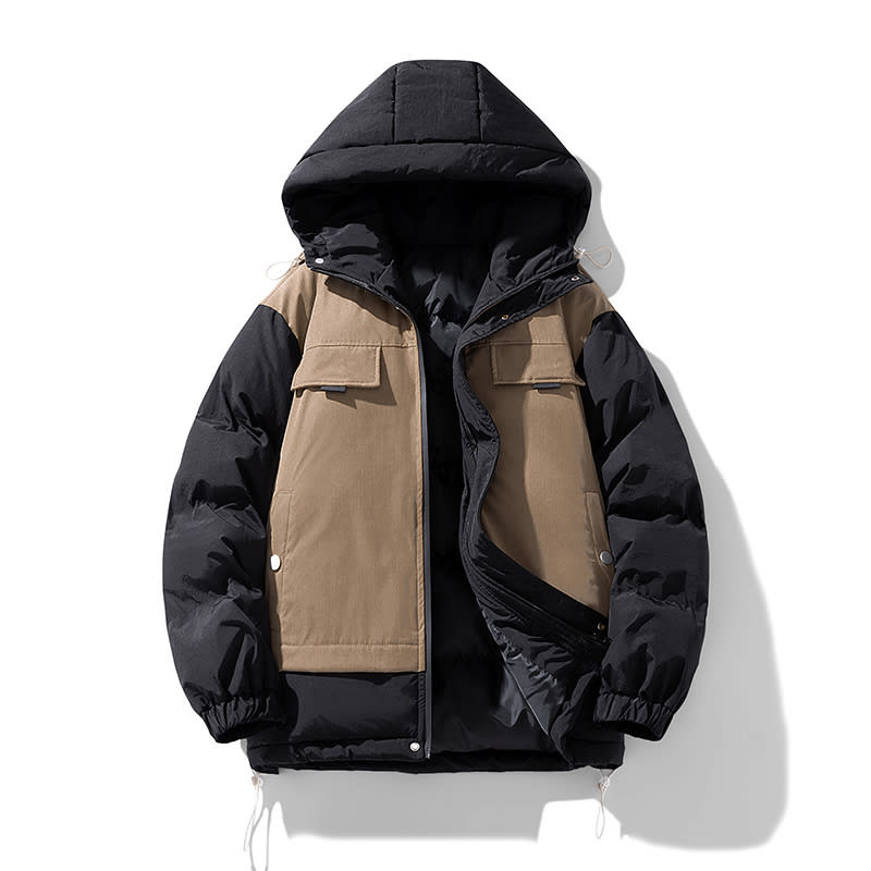 Couple's Winter Cotton-padded Coat Japanese Stitching Hooded Jacket view 7
