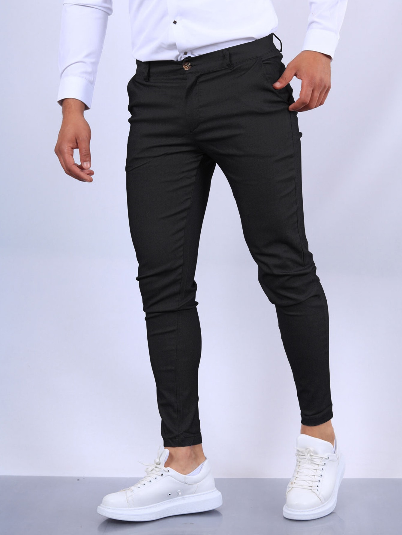 Men's Slim Button Trousers Fashion Solid Office Versatile Long Pencil Pants view 23