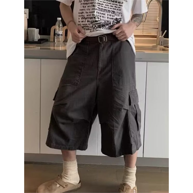 Nv American Retro Large Pocket Loose Cropped Overalls