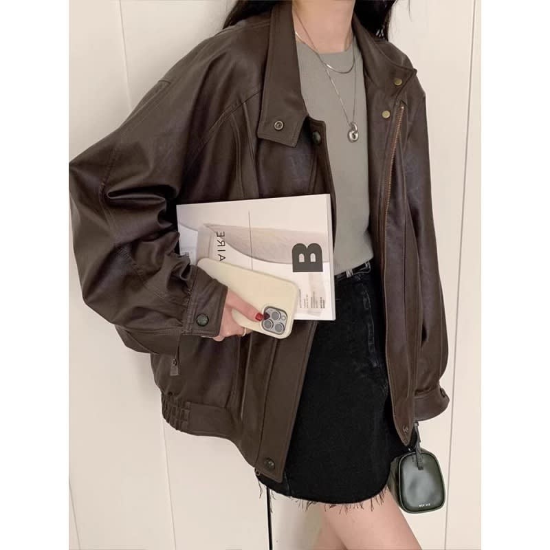 Women's Loose Slimming Motorcycle Jacket Cardigan view 4