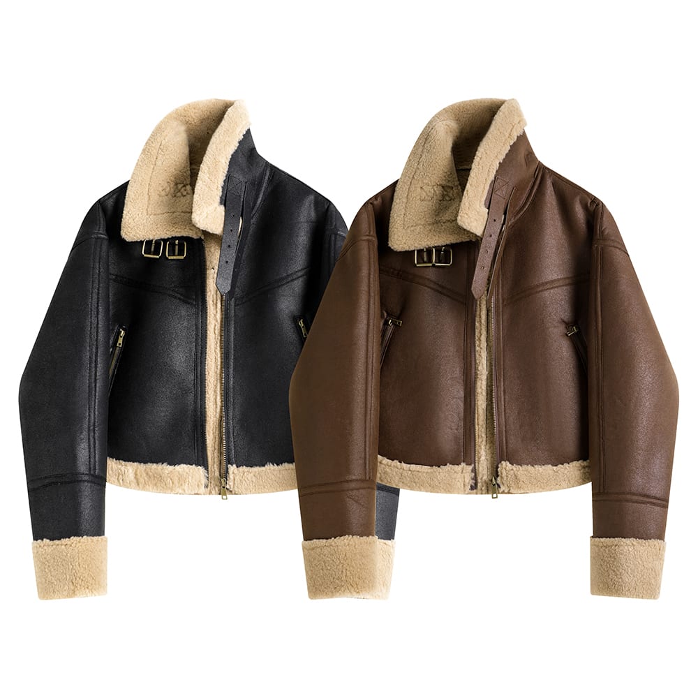 Stand Collar Fur Integrated Lamb Fur Short Coat view 1
