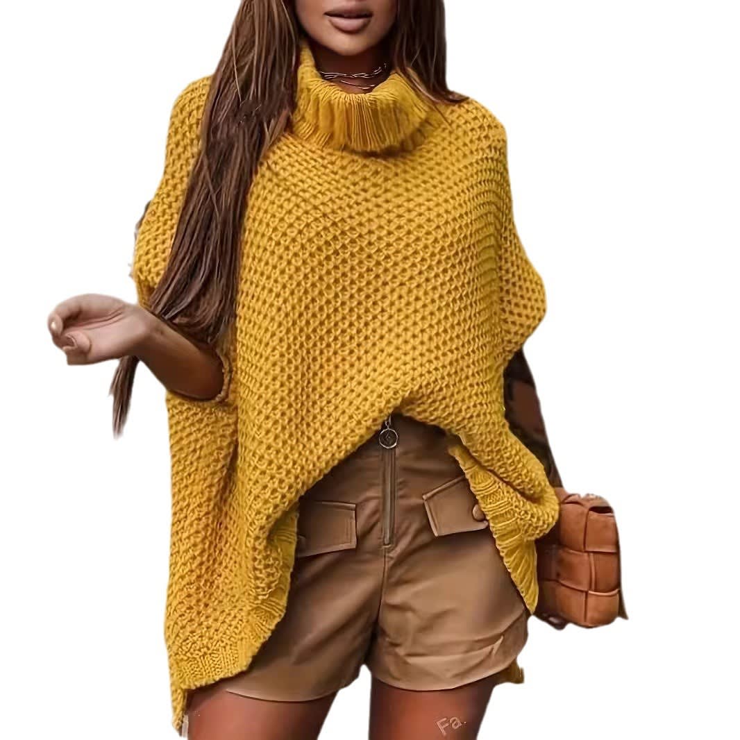 Large Slit Turtleneck Pullover At Hem