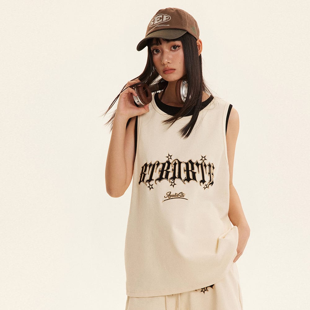 Fake Sports Vest Casual Letter Embroidered Loose Top view 7