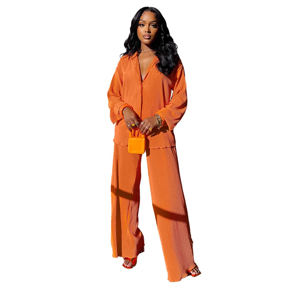 Women's Fashionable And Comfortable Pleated Wide-leg Pants Suit view 10