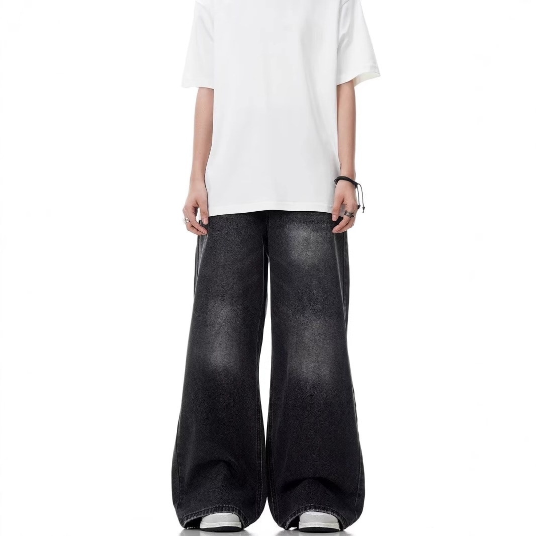 Washed Distressed Straight Loose Retro Black Jeans view 5
