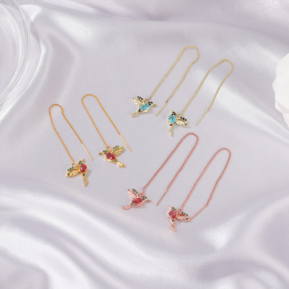 Fashion Jewelry New Unique Little Bird Drop Long Hanging Hummingbird Earrings For Women Elegant Girl Tassel Crystal Pendant Earring Jewelry view 1