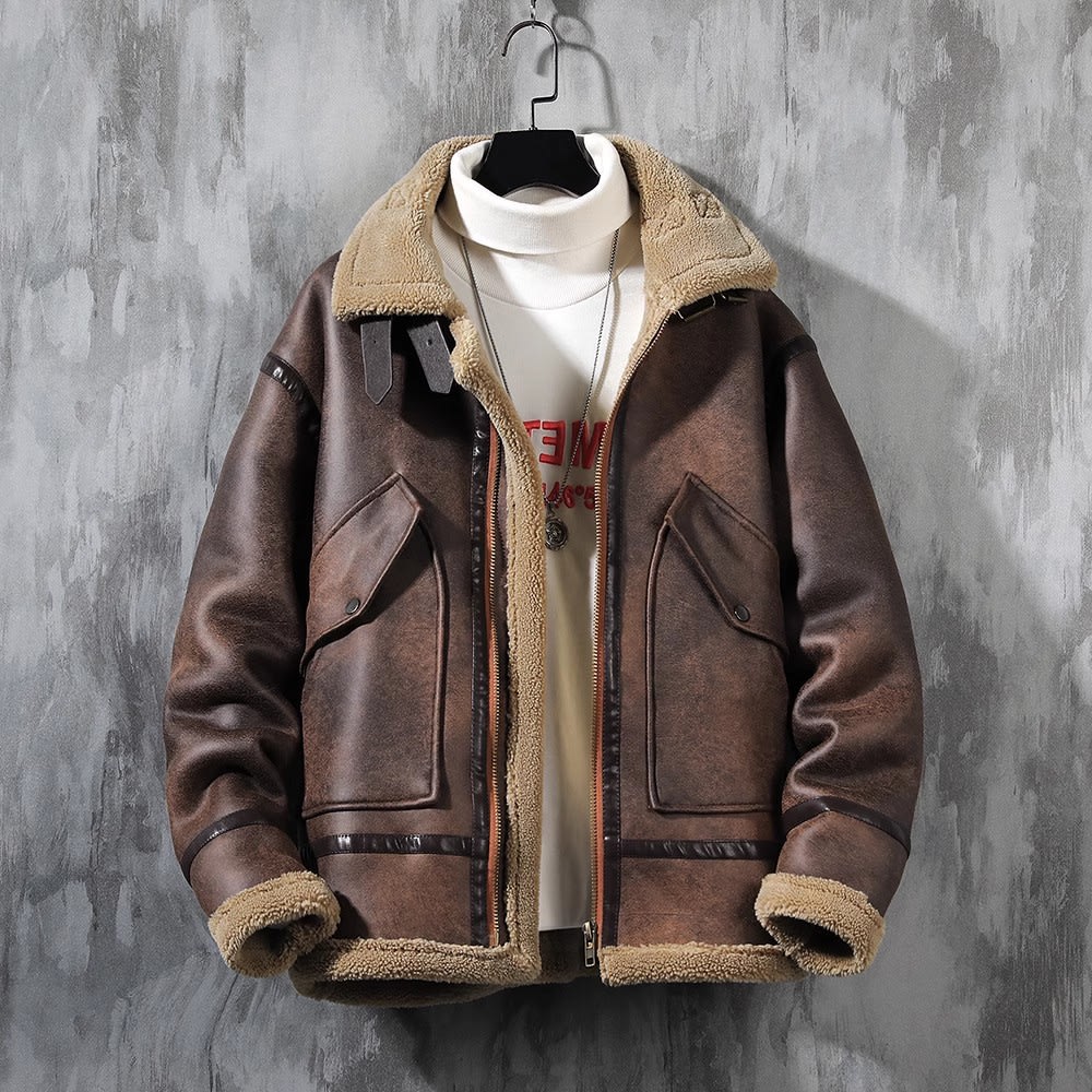 Men's Fashion Single-layer Fleece-lined Padded Jacket Lamb Wool Coat view 5