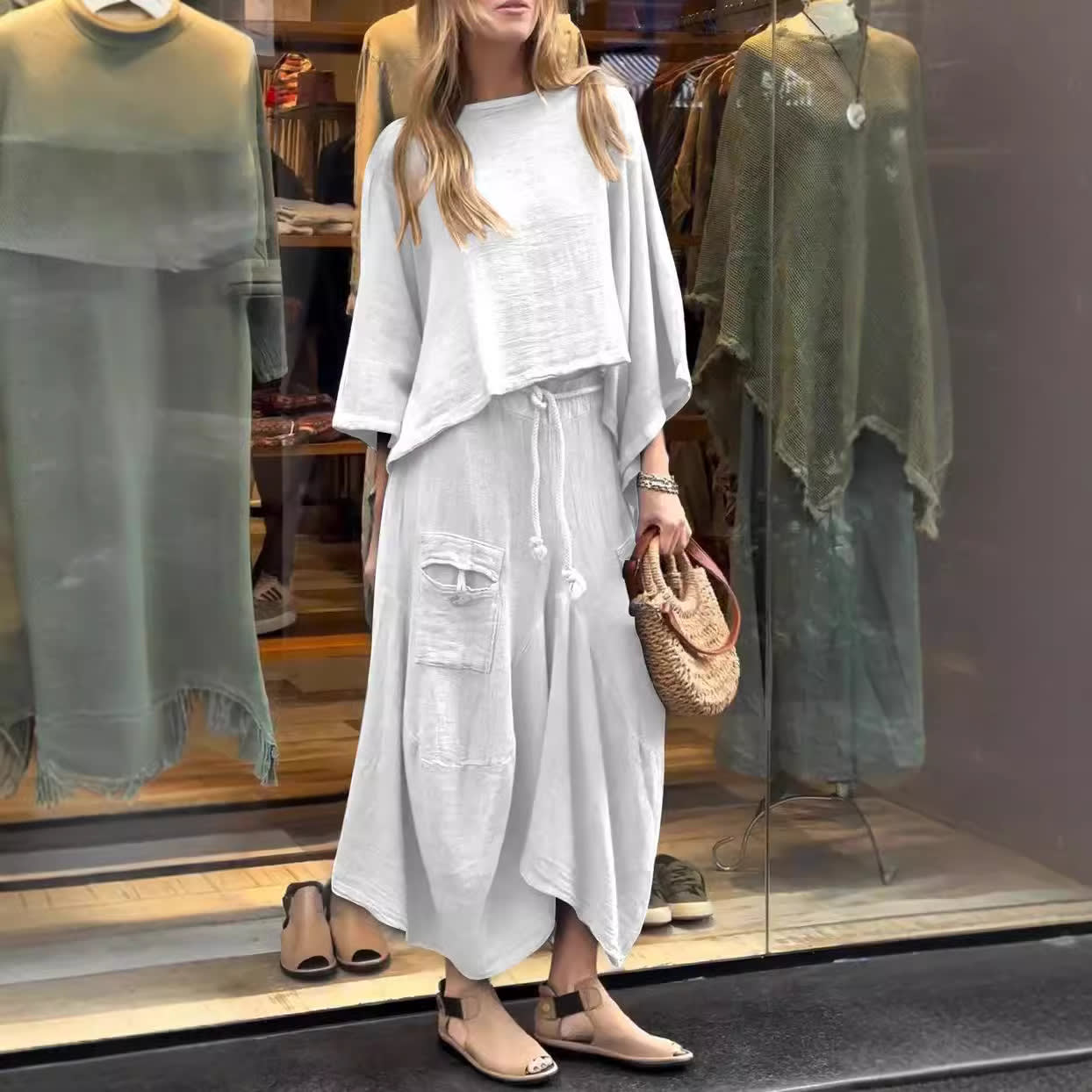 Loose-fitting Skirt Suit Fashion Solid Color Pullover Long-sleeved Top And Long Skirt Two-piece Set view 9
