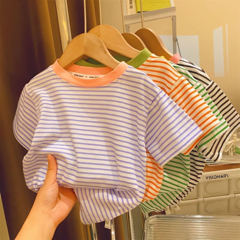 Contrast Color Striped Little Women's Baby Top view 5