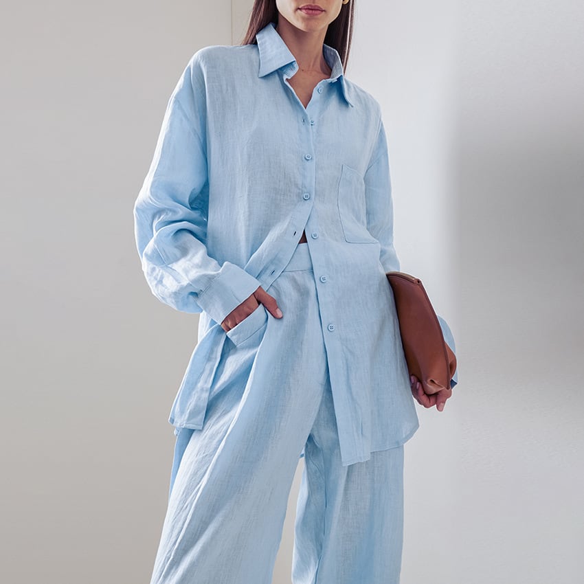 Minimalist Long Sleeve Shirt And Trousers Two-piece Set view 4