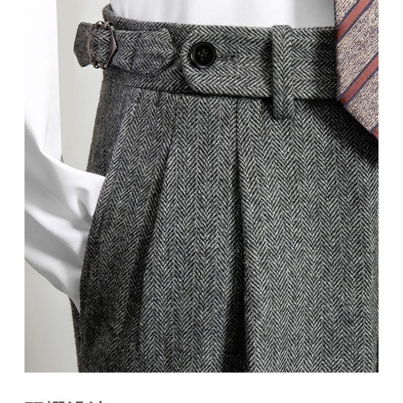 Men's Wool Herringbone Casual Straight Trousers view 3